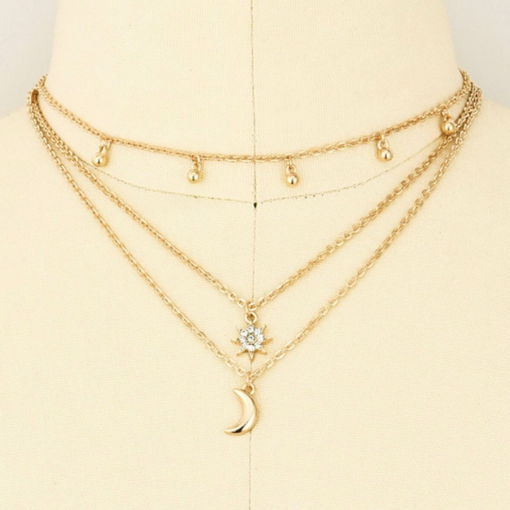 3/$21 Moon Sun Star Layered Necklace - Picture 4 of 5